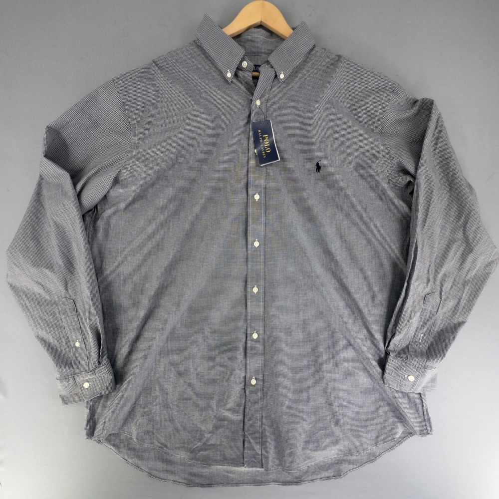 Polo Ralph Lauren Mens 2XLT Black White Gingham Stretch Button Down Shirt NWT